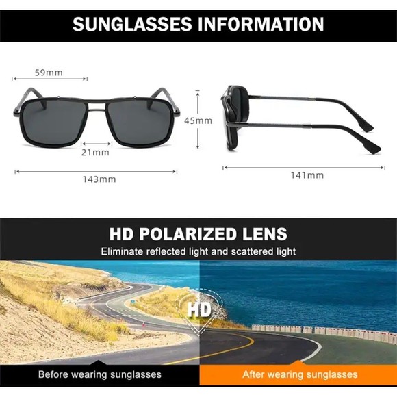 Men's Vintage UV400 Protection Steampunk Polarized Rectangular Sunglasses - Picture 8 of 8